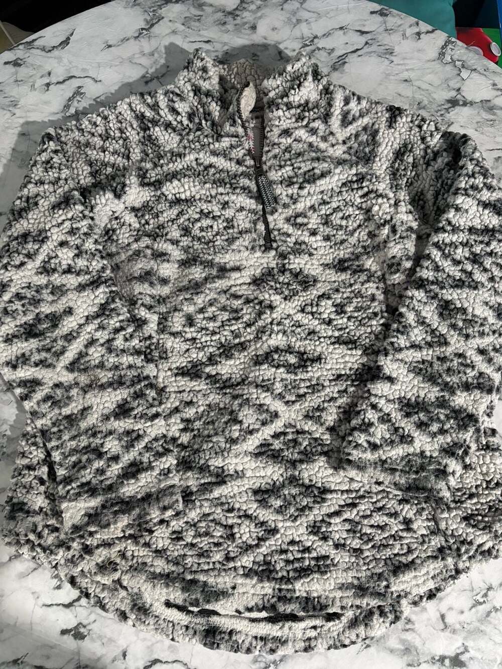 Cozy Sherpa Black and White Aztec Printed 1/4 Zip Pullover Fleece Jacket XL